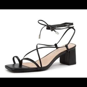 NEW SOL SANA SONIA 2.5" WRAPPED BLOCK HEEL BLACK LEATHER STRAPS & TOE POST EU 38